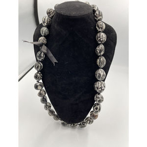 Boho Statement Chunky Black &White Necklace Made From Nuts And Ribbon Unique